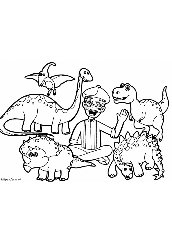 Coloriage Blippi avec des dinosaures à imprimer dessin