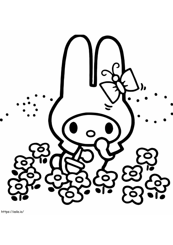 My Melody And Flowers coloring page