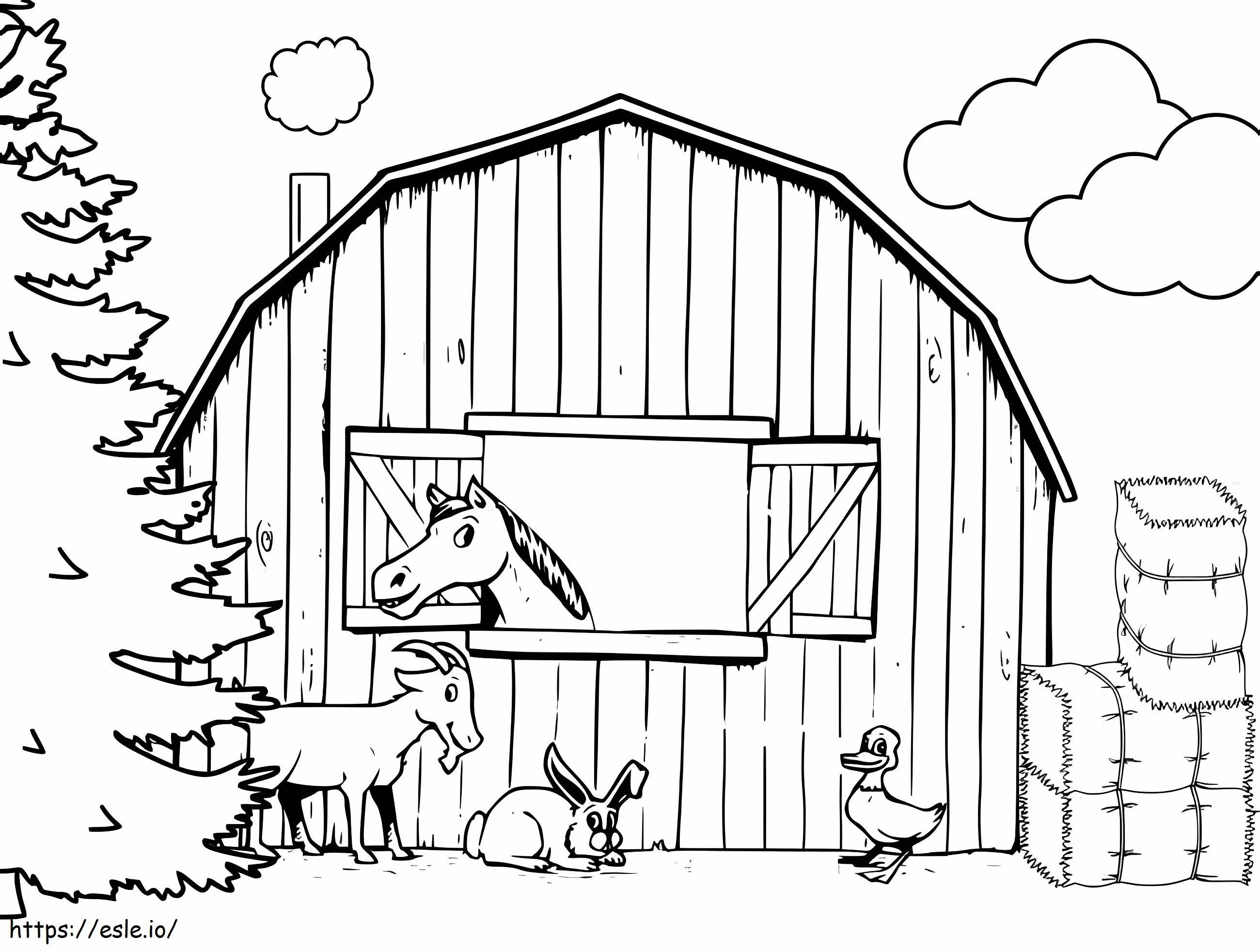 Coloriage Quatre animaux dans une grange à imprimer dessin