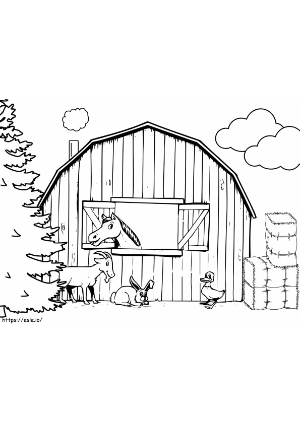 Coloriage Quatre animaux dans une grange à imprimer dessin