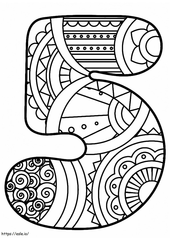 Number 5 Zentangle coloring page