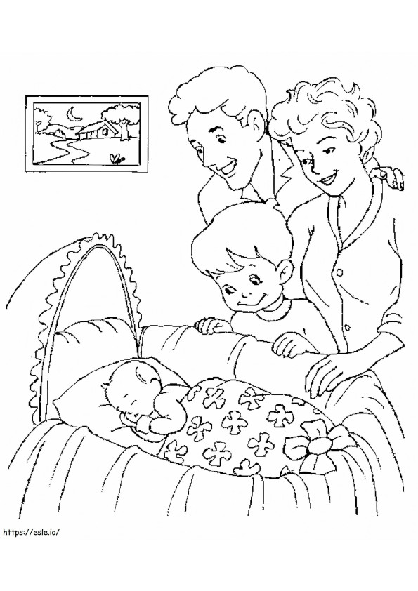 Família olhando para a criança para colorir