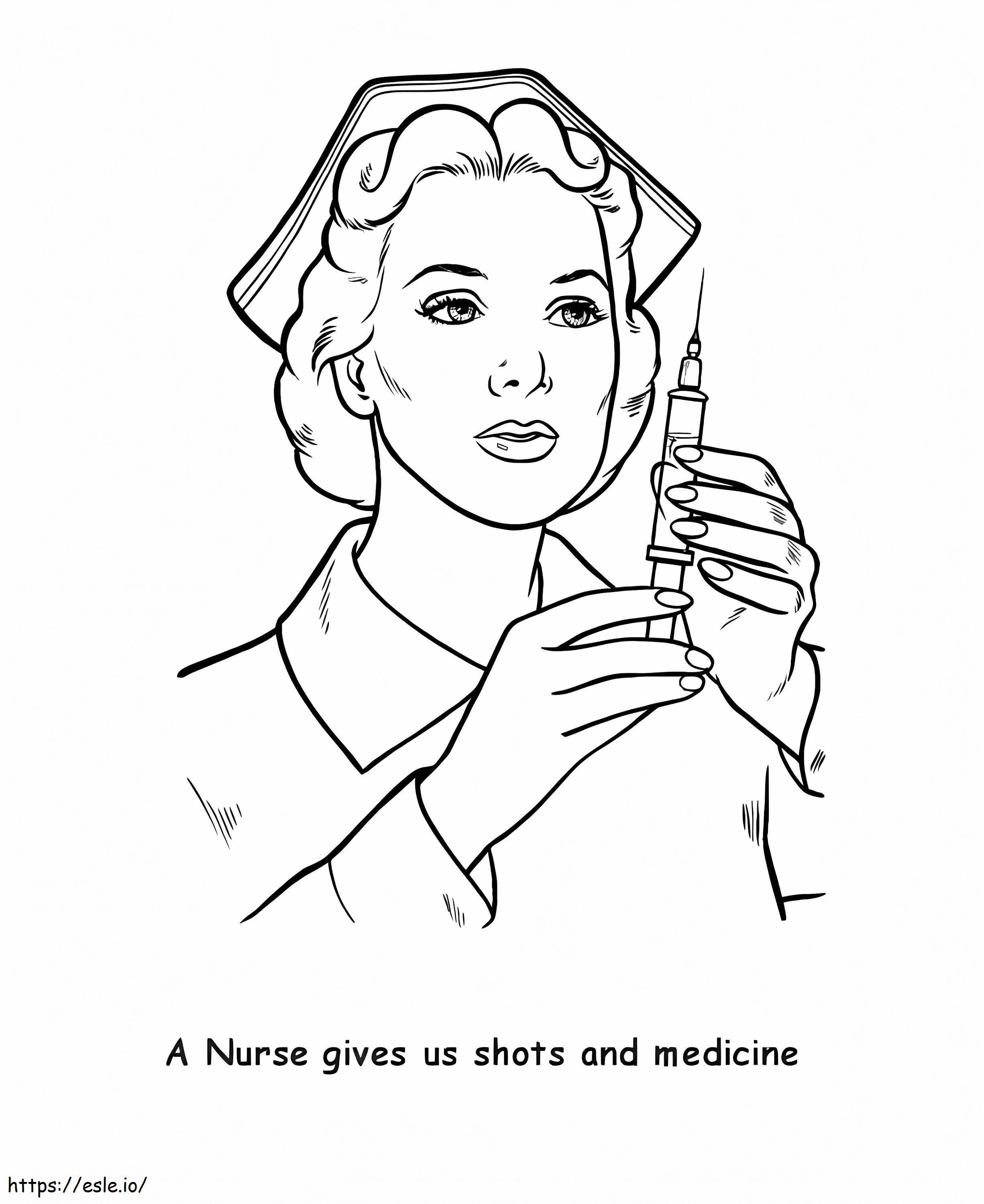 Enfermera sosteniendo la aguja para colorear