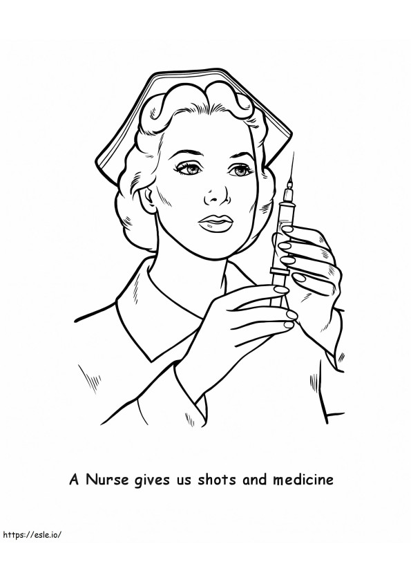 Sairaanhoitaja pitelee neulaa värityskuva