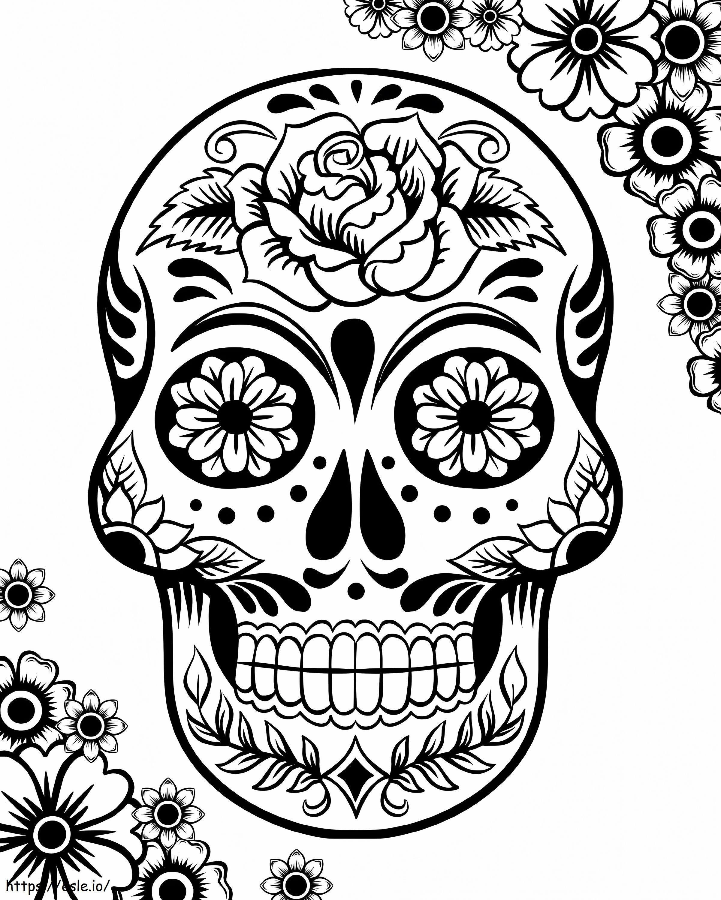 Tatuaj cu flori cu craniu de zahăr de colorat