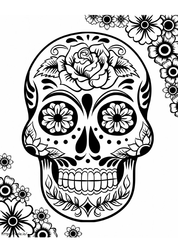 Sugar Skull Flower Tattoo coloring page