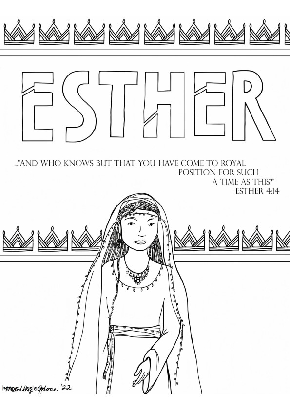 Gratis afdrukbare koningin Esther kleurplaat