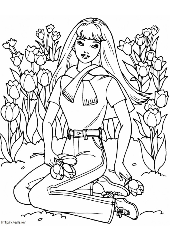 Barbie In Flowers Garden coloring page
