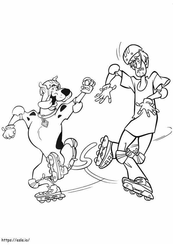 Shaggy en Scooby Doo-skate kleurplaat