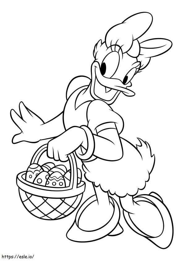 Coloriage Daisy Duck avec panier de Pâques à imprimer dessin