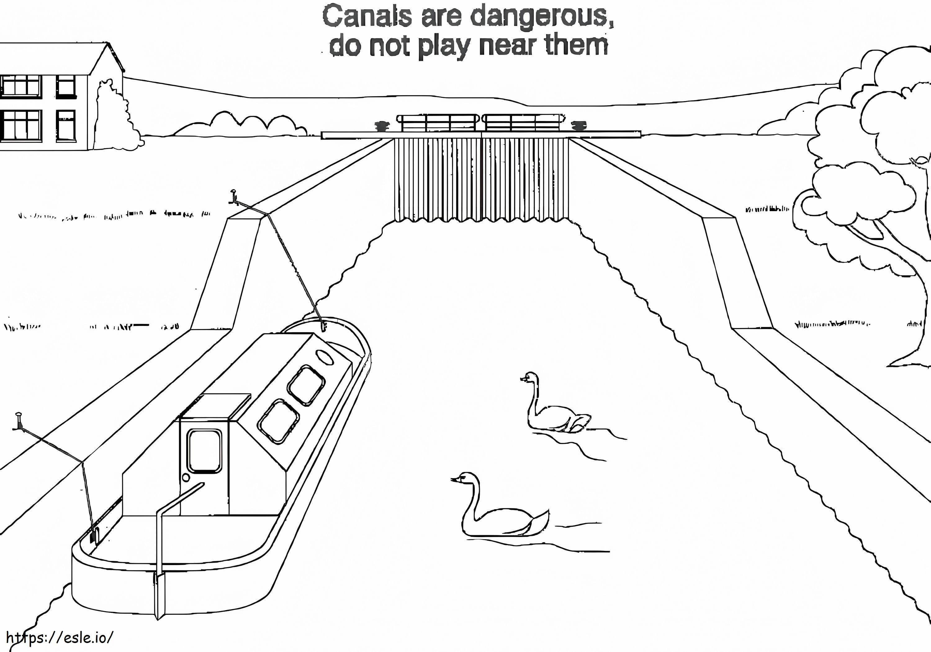 運河は危険です ぬりえ - 塗り絵