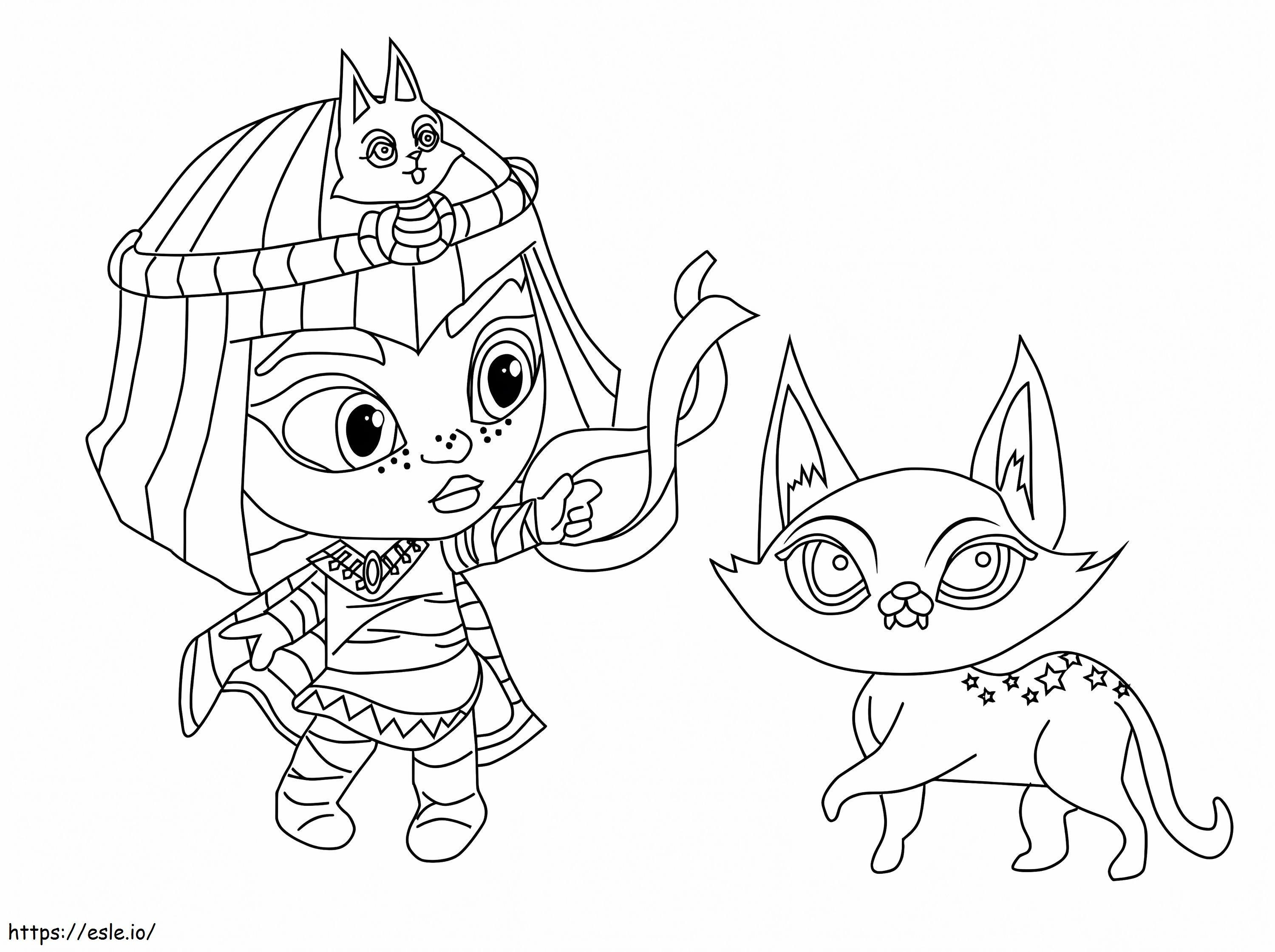 Cleo Graves ja kissa Super Monstersista värityskuva