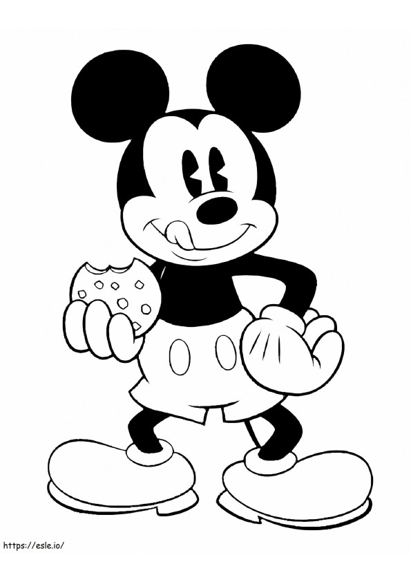 Coloriage Mickey Mouse mangeant un biscuit à imprimer dessin