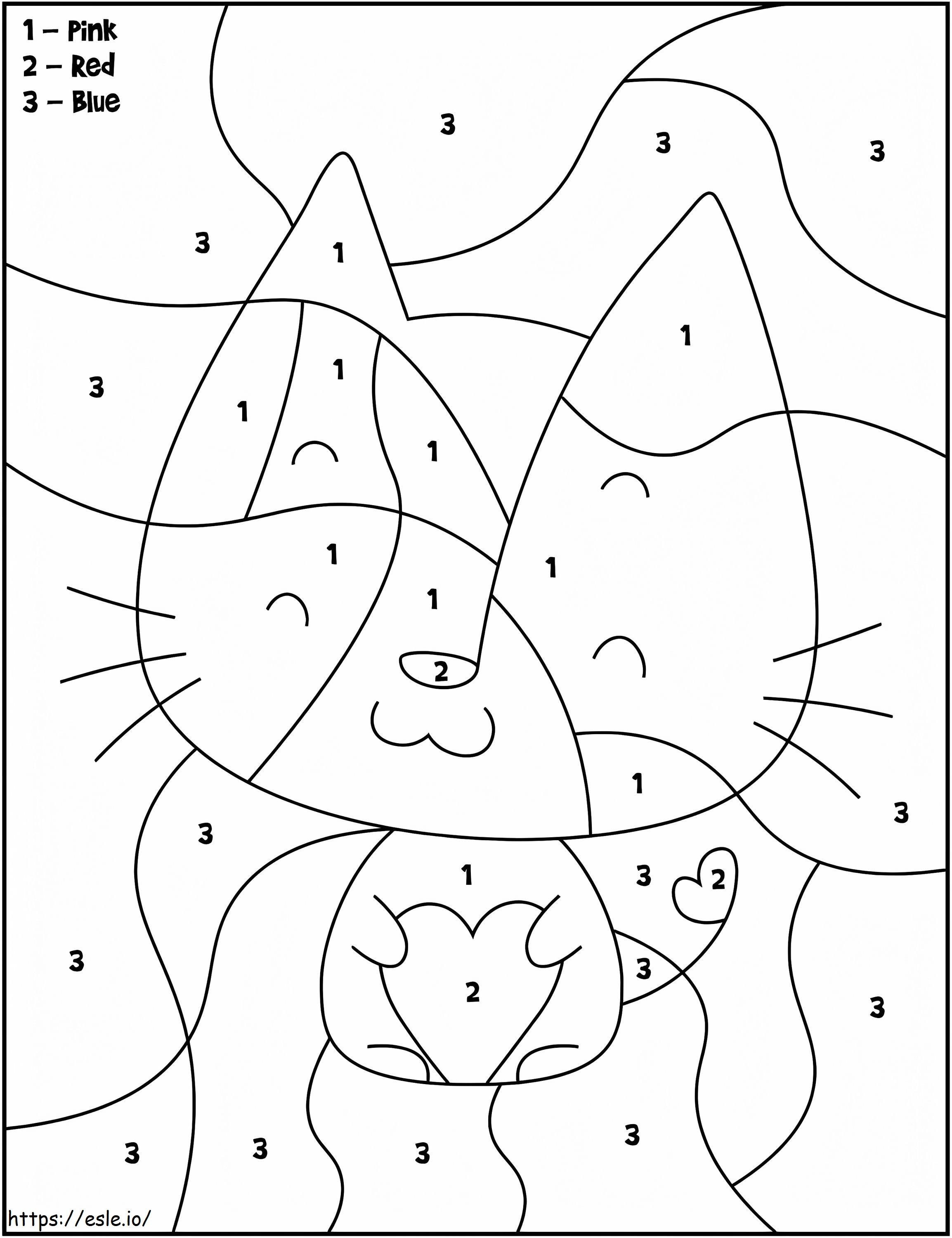 Kolorowanie według numerów kotka walentynkowego kolorowanka