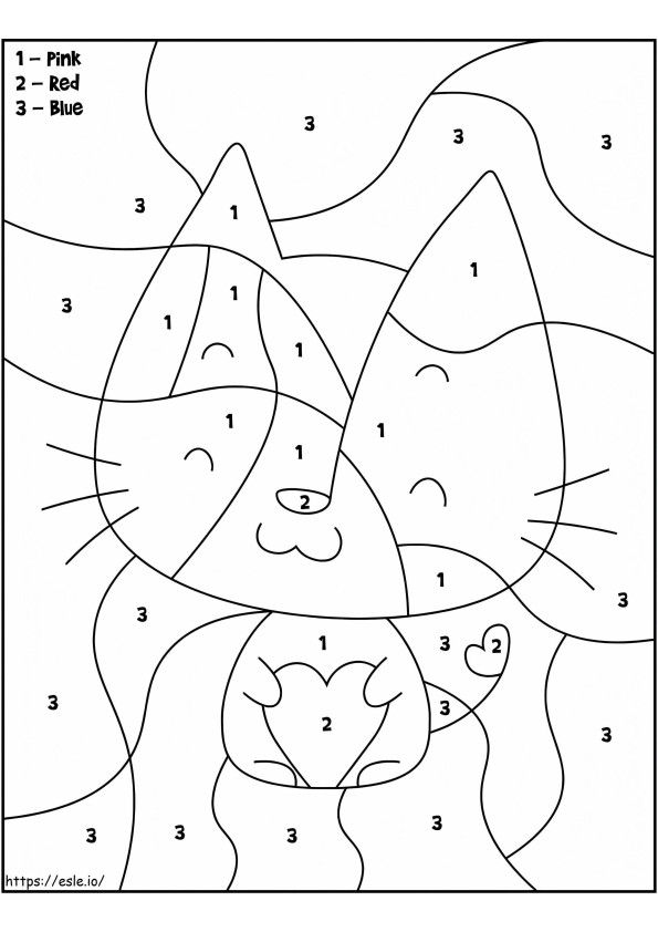 Coloriage Couleur par numéro d'un chaton de la Saint-Valentin à imprimer dessin