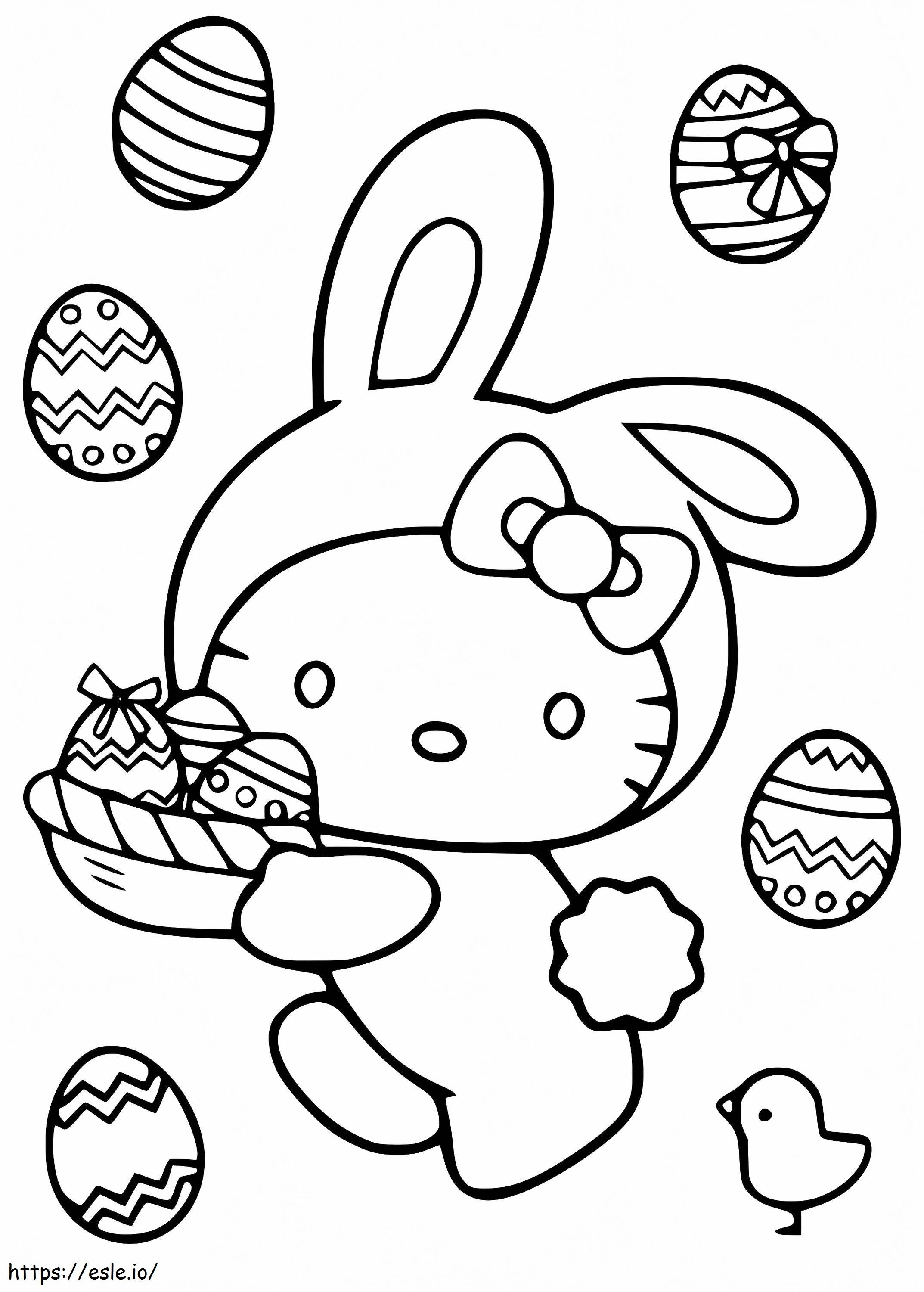 Coloriage Hello Kitty avec des œufs de Pâques à imprimer dessin
