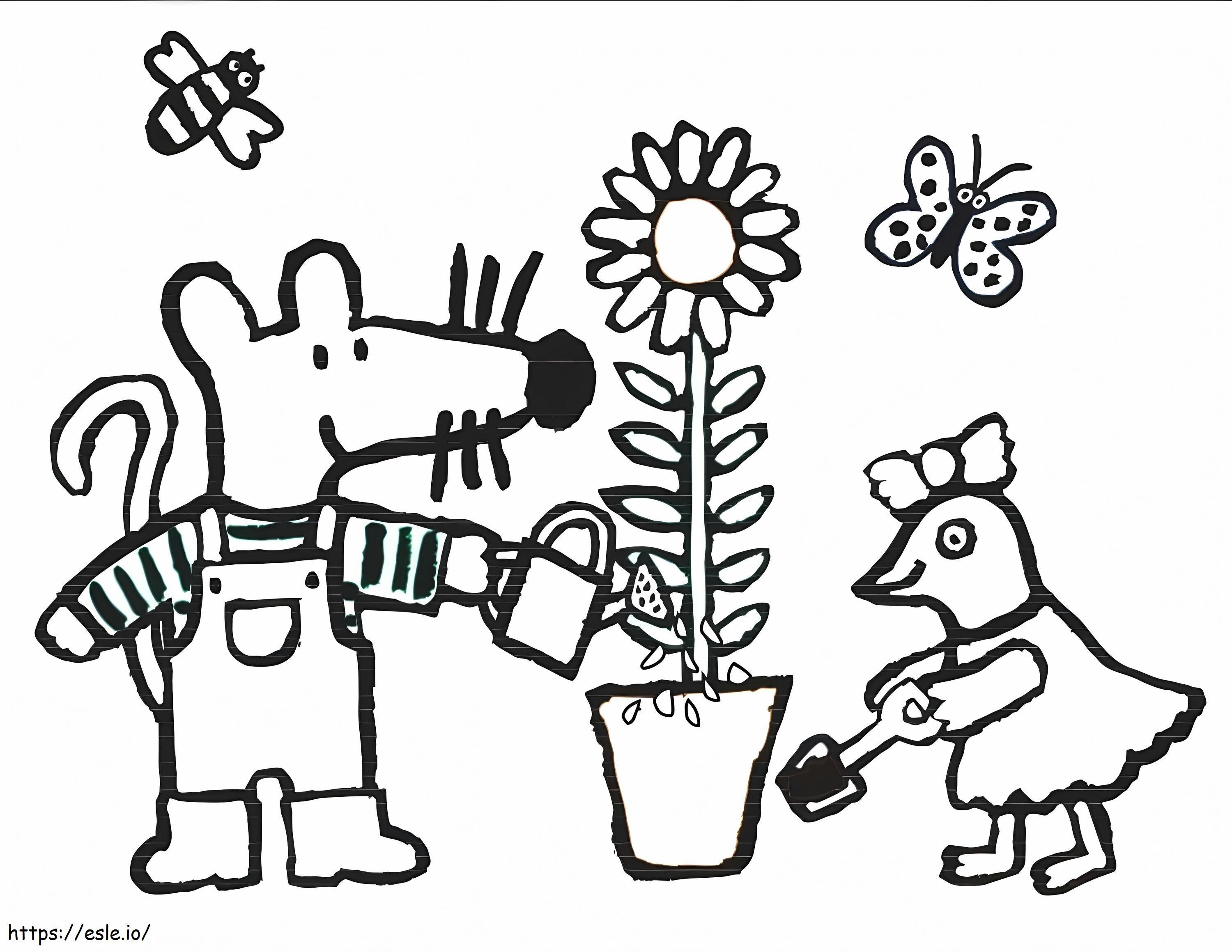 Maisy Watering Flower coloring page