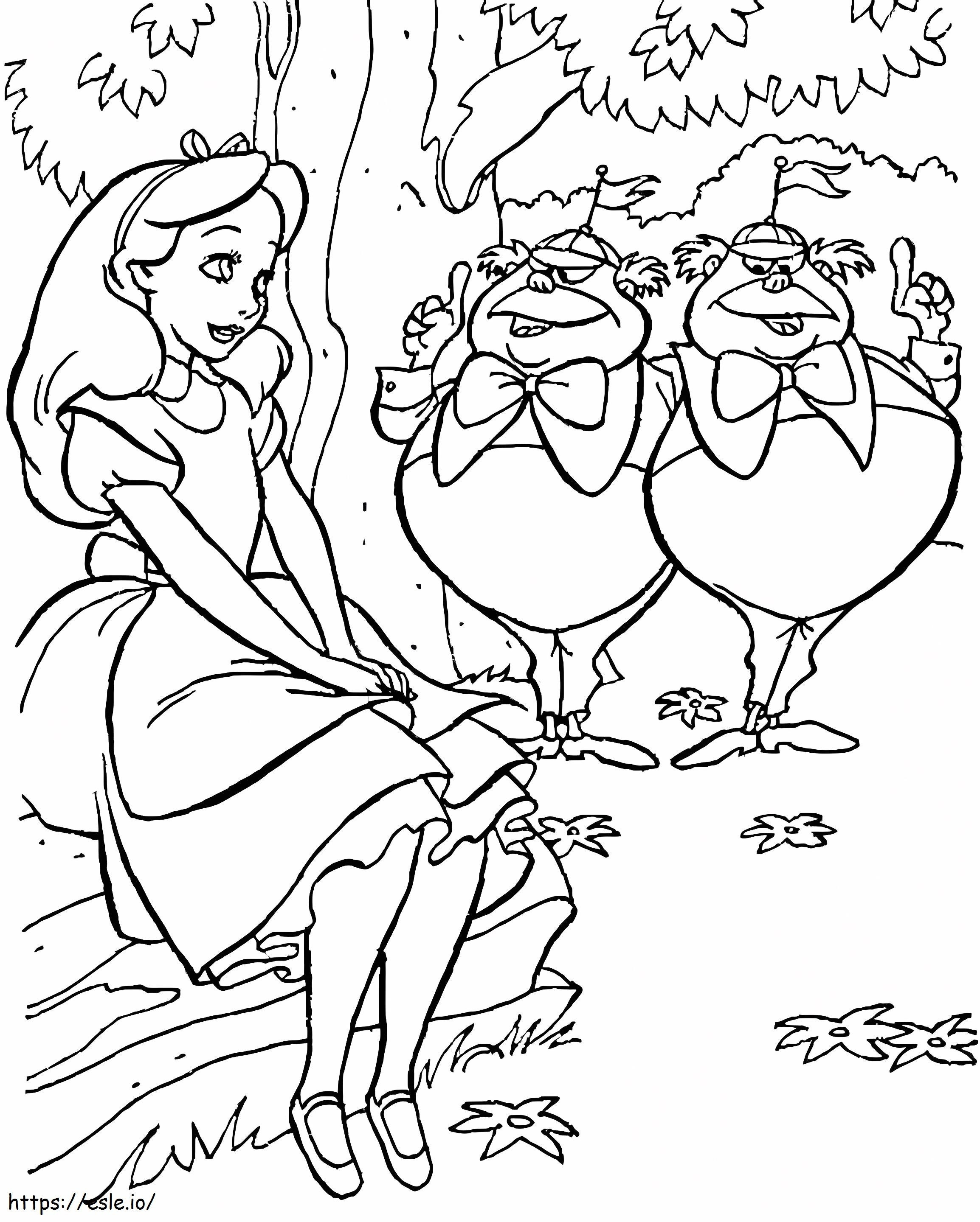 Alice With Tweedledum And Tweedledee coloring page