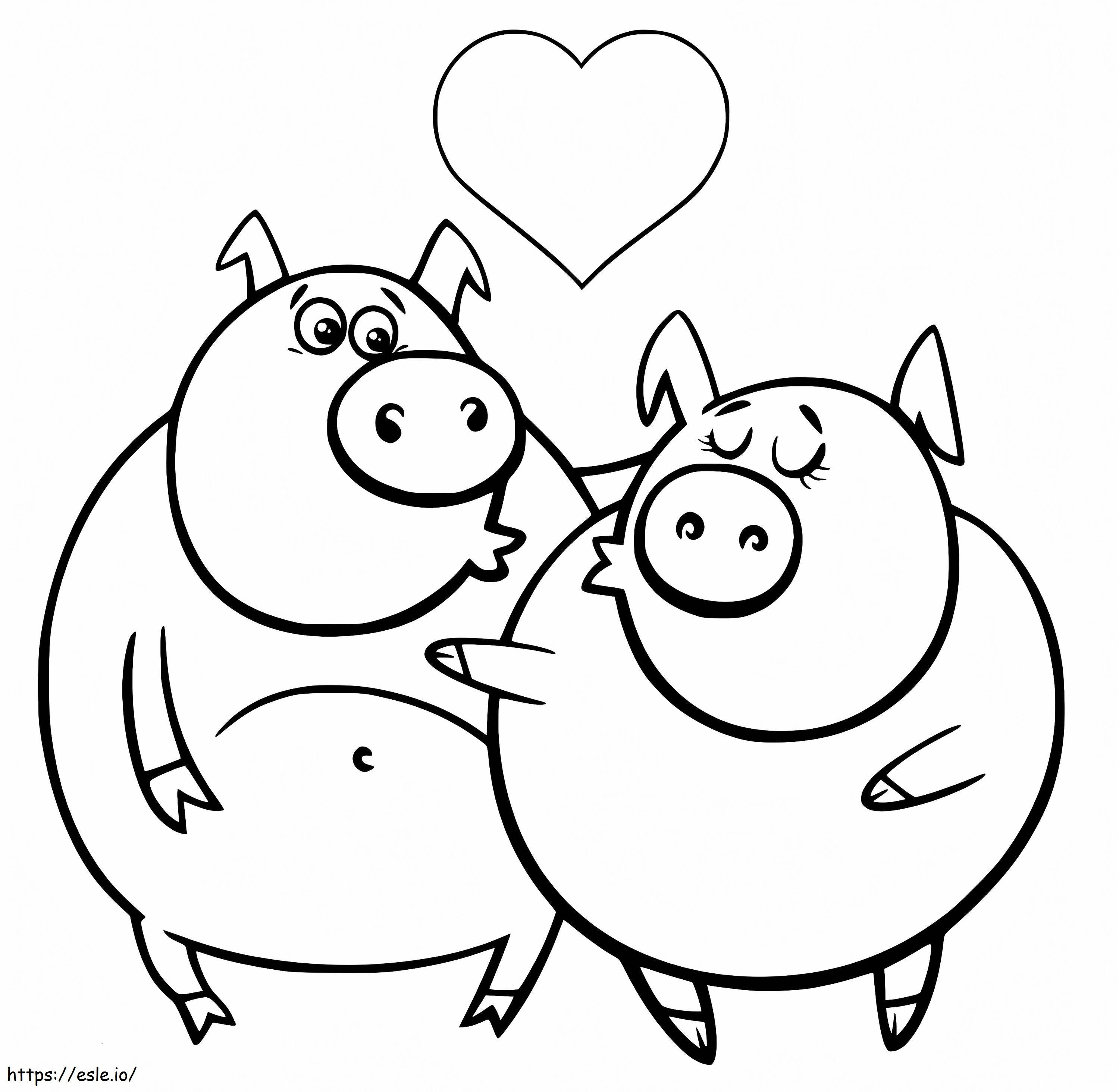 Coloriage Couple de cochons à imprimer dessin
