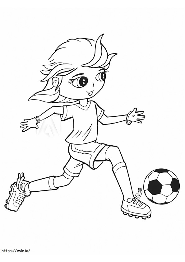 Siisti tyttö pelaa jalkapalloa värityskuva