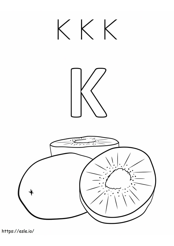 基本的な文字 K とキウイ ぬりえ - 塗り絵