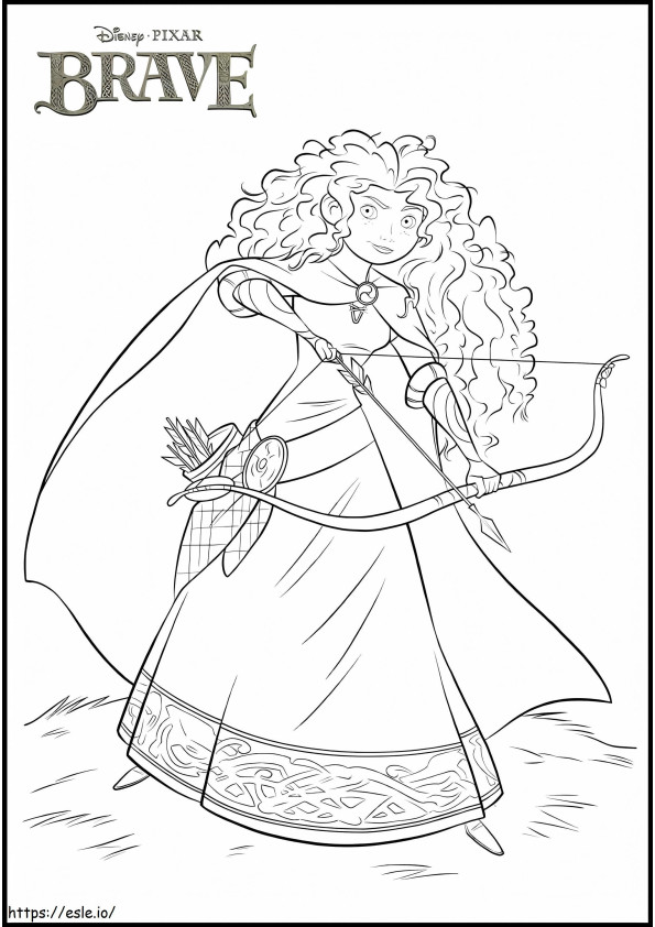 Coloriage Princesse Merida avec arc et flèche à imprimer dessin