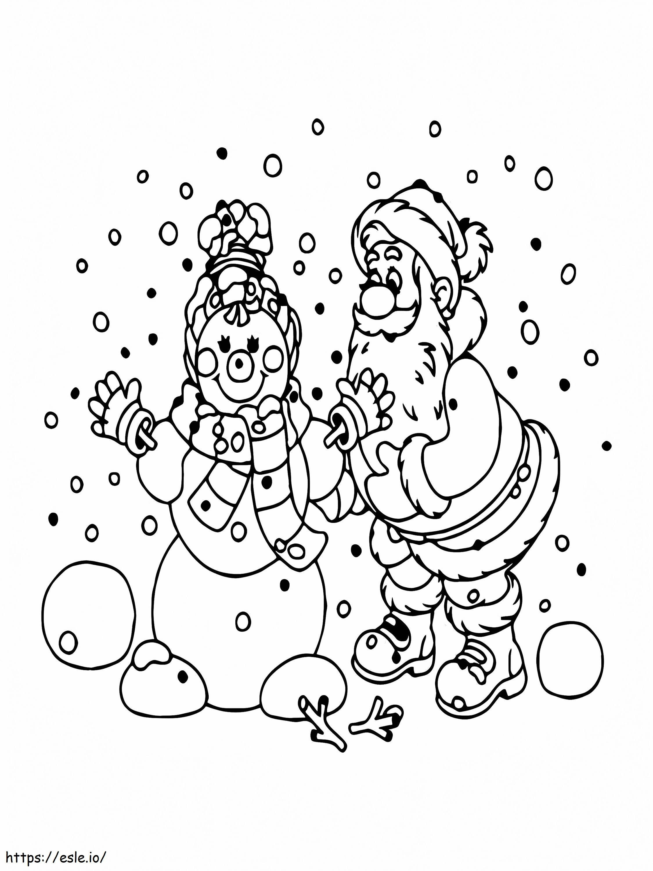 Coloriage Père Noël et bonhomme de neige à imprimer dessin