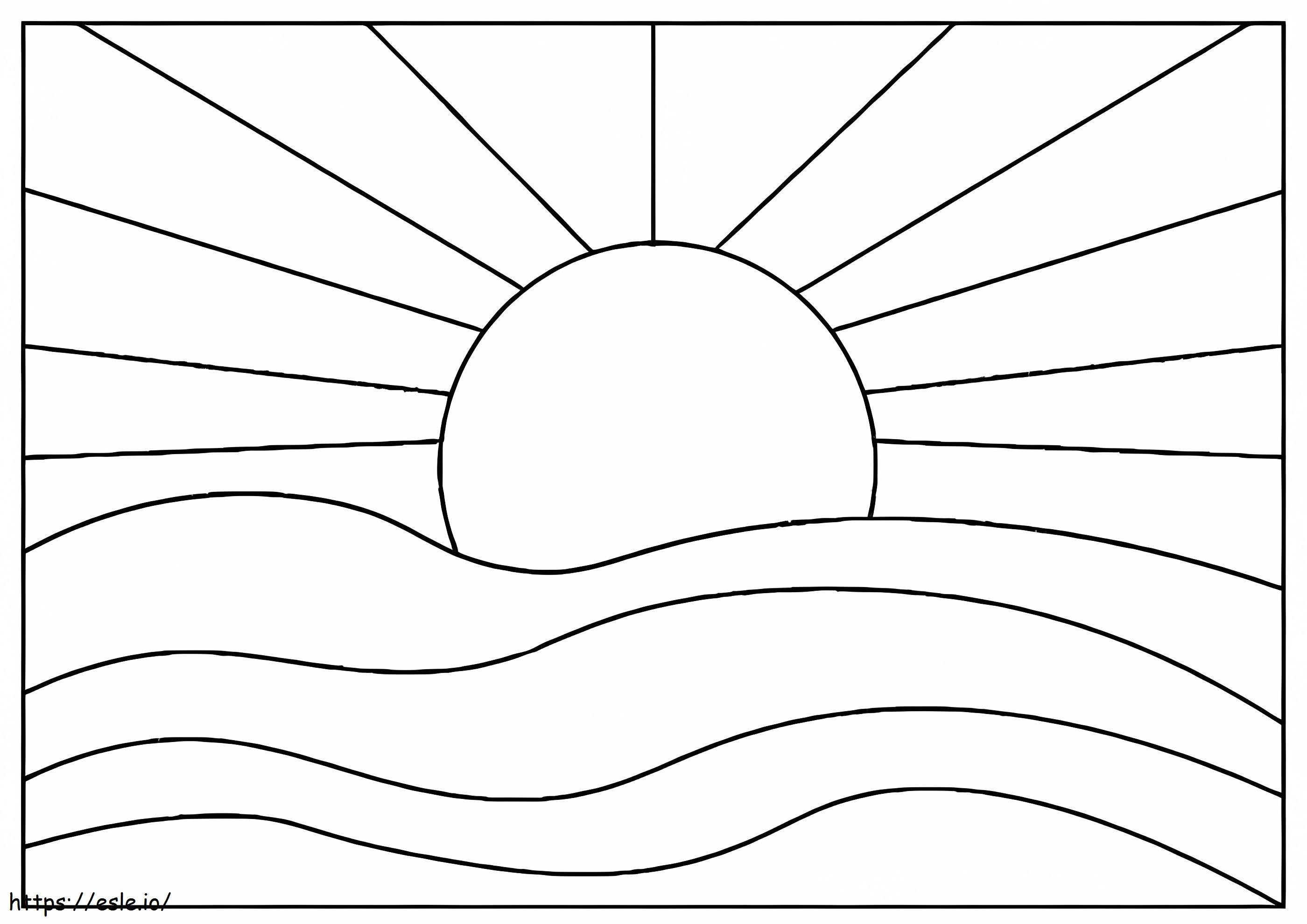 Yksinkertainen auringonlaskun kuva värityskuva