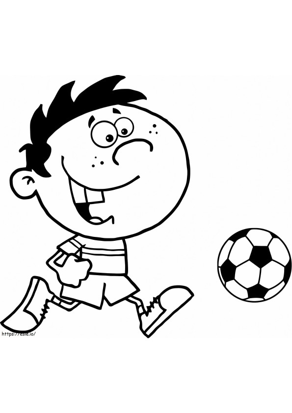Mały chłopiec gra w piłkę nożną kolorowanka