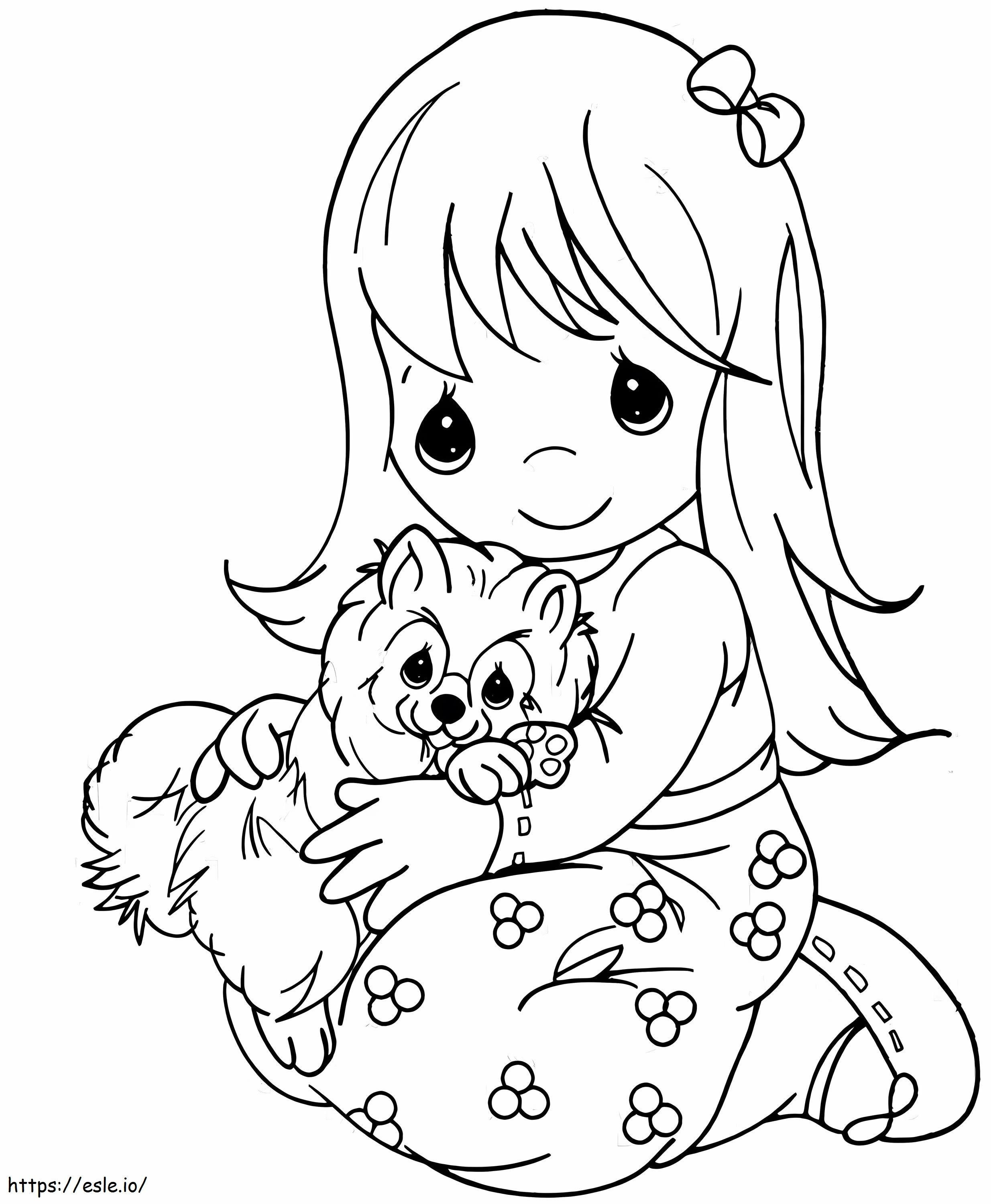 Menina abraçando cachorro para colorir