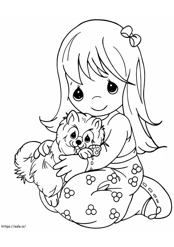 Menina abraçando cachorro para colorir