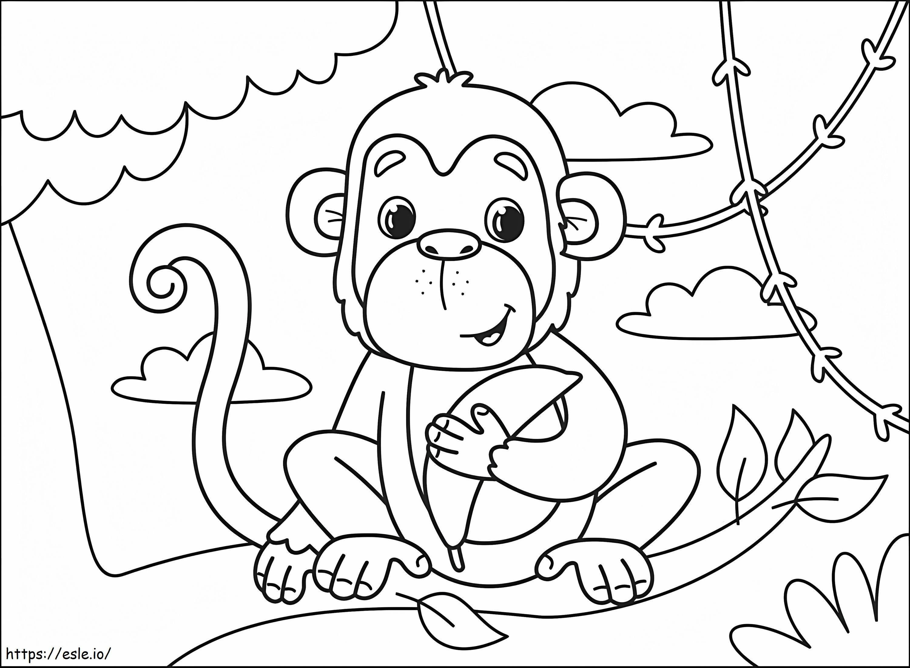 Lindo mono en un árbol para colorear
