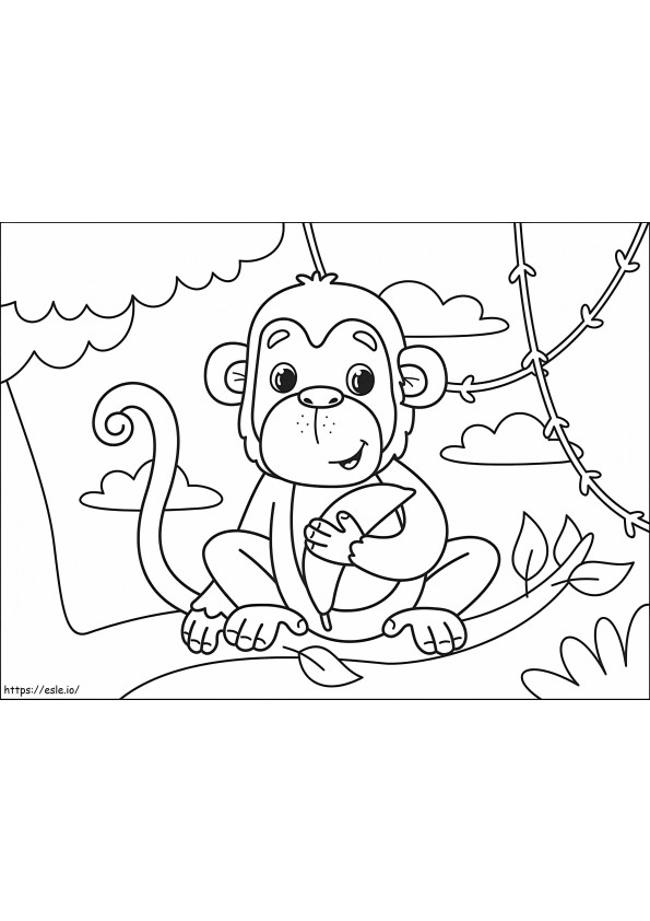 Cute Monkey On A Tree coloring page