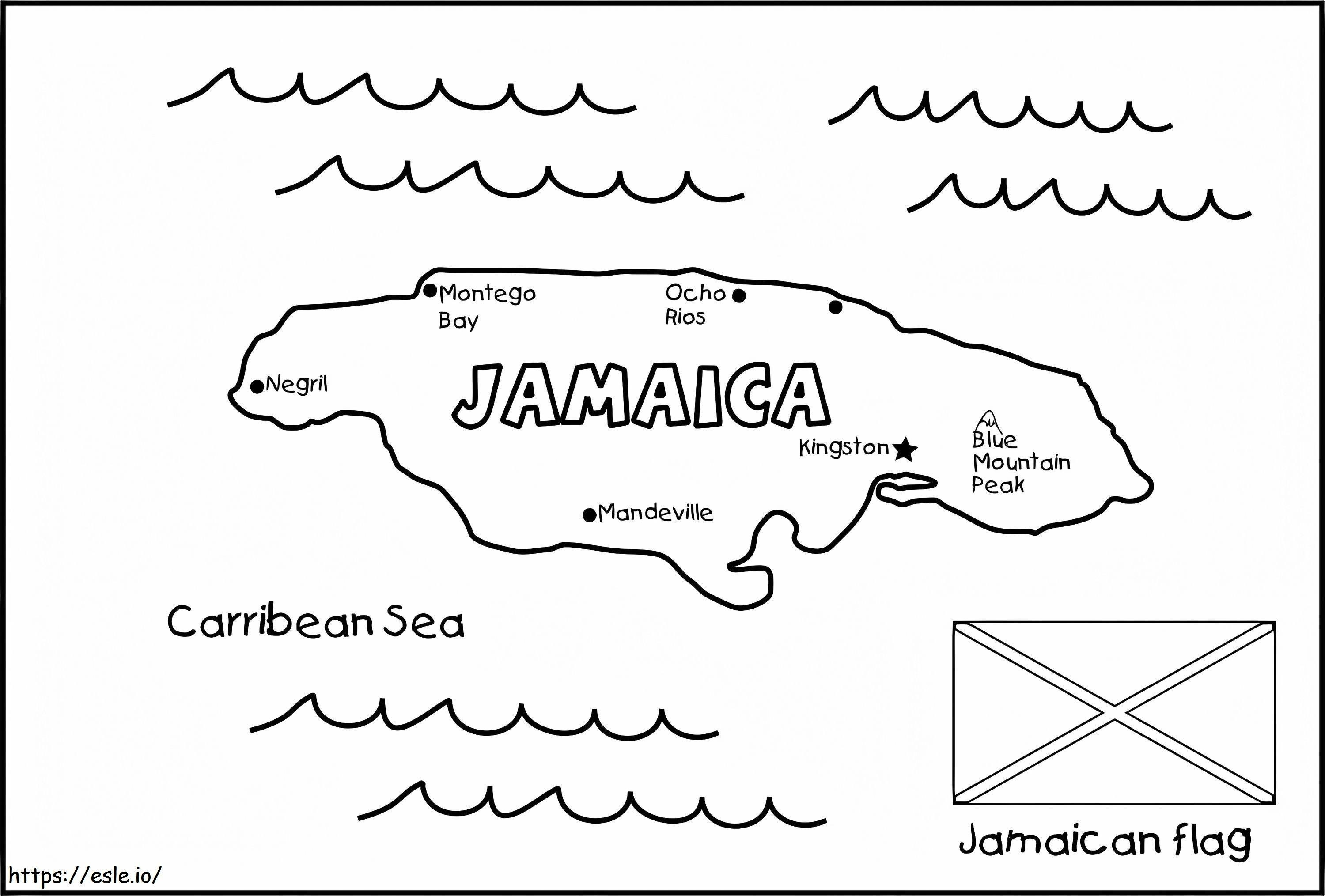Mapa e bandeira da Jamaica para colorir