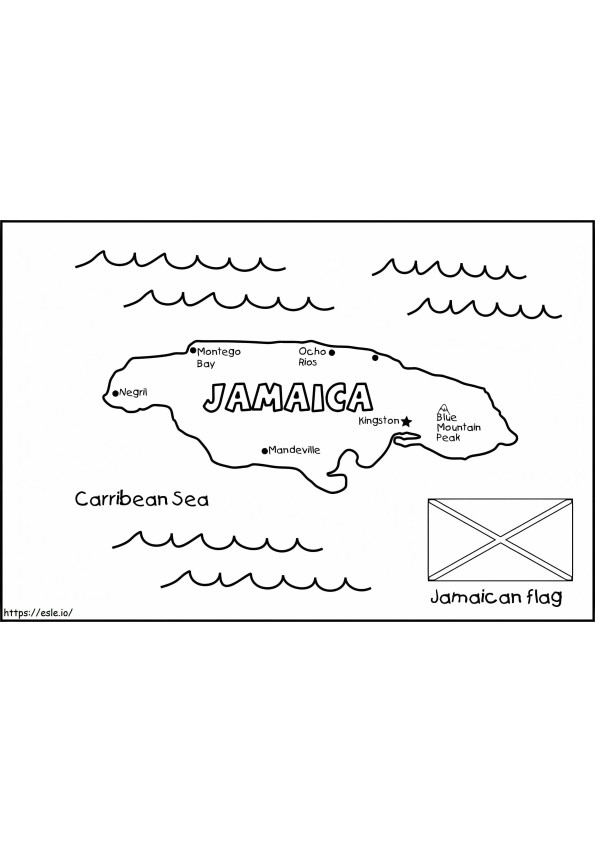 Coloriage Carte et drapeau de la Jamaïque à imprimer dessin