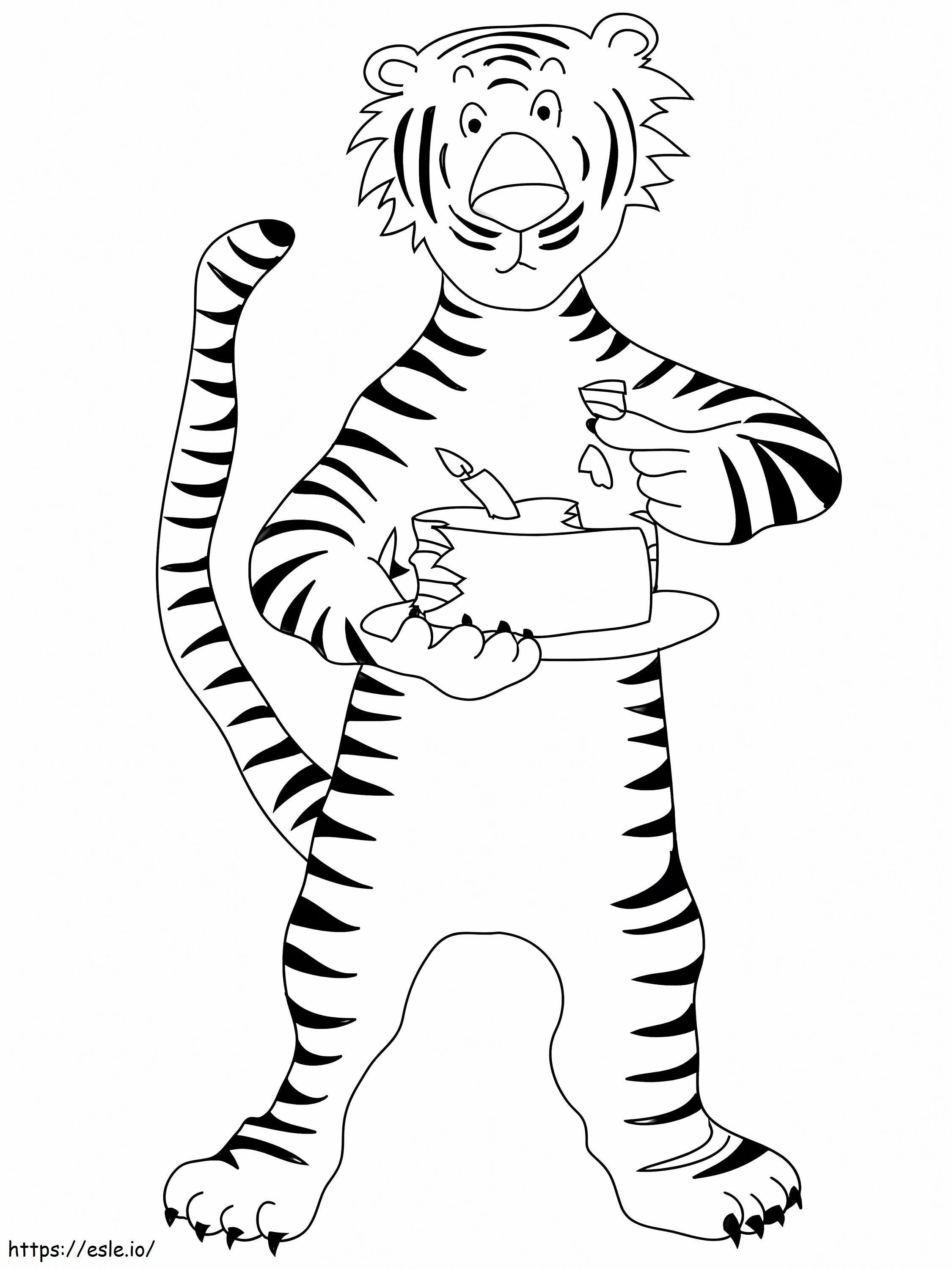 Tygrys jedzący ciasto kolorowanka
