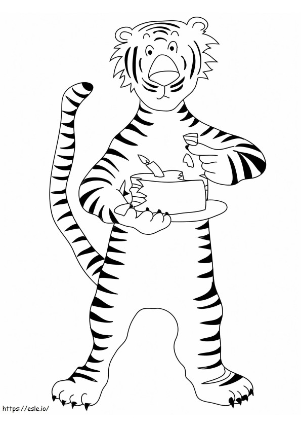 Coloriage Tigre mangeant un gâteau à imprimer dessin