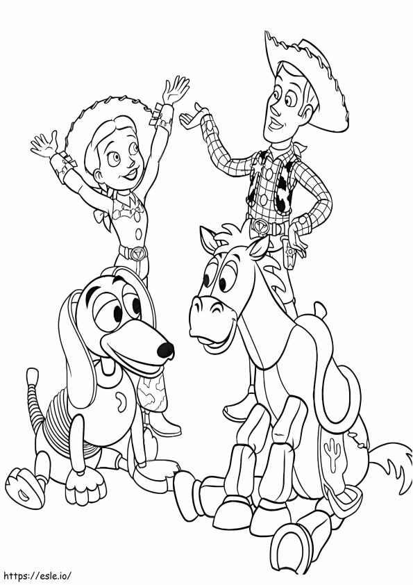 Coloriage Woody et Jessie avec des amis à imprimer dessin