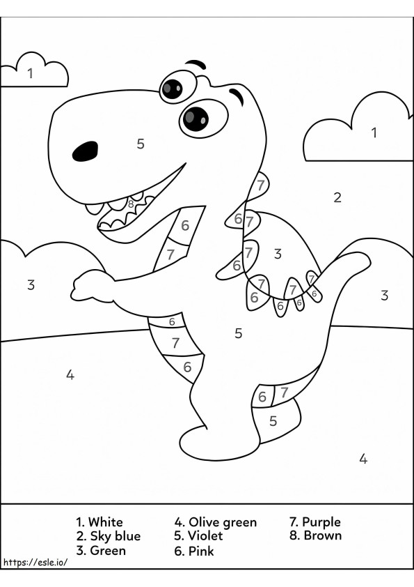 Coloriage Couleur mignonne de T Rex par numéro à imprimer dessin