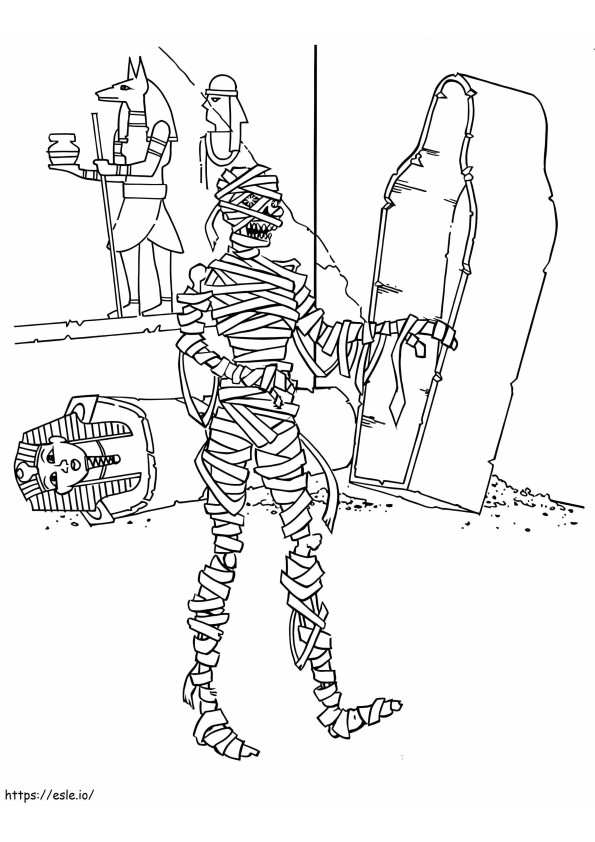 Una pagina da colorare di una mummia inquietante da colorare