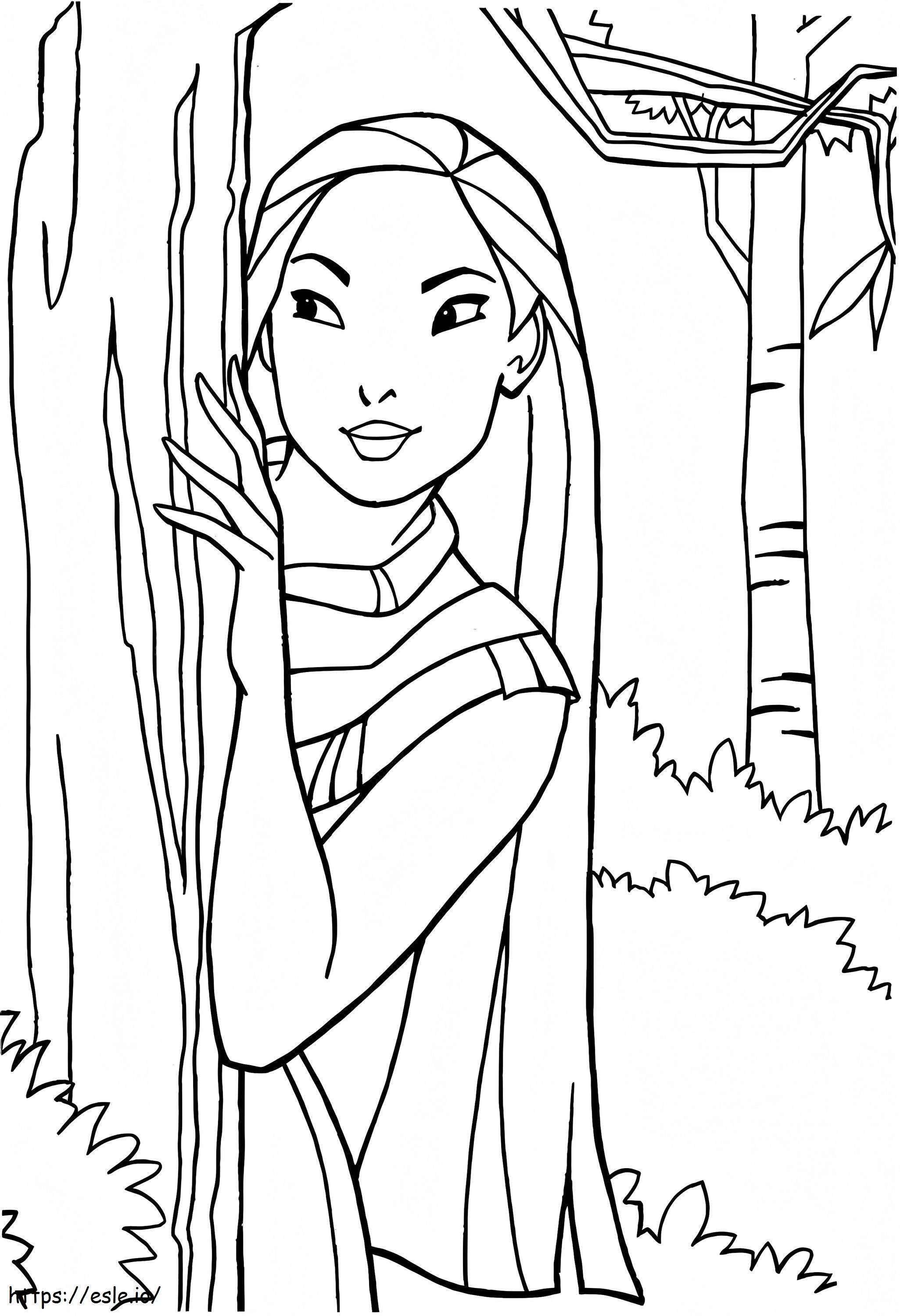 Coloriage 1561708883 Pocahontas derrière l'arbre A4 à imprimer dessin
