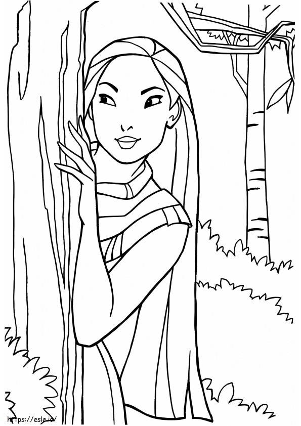 1561708883 Pocahontas Behind Tree A4 coloring page
