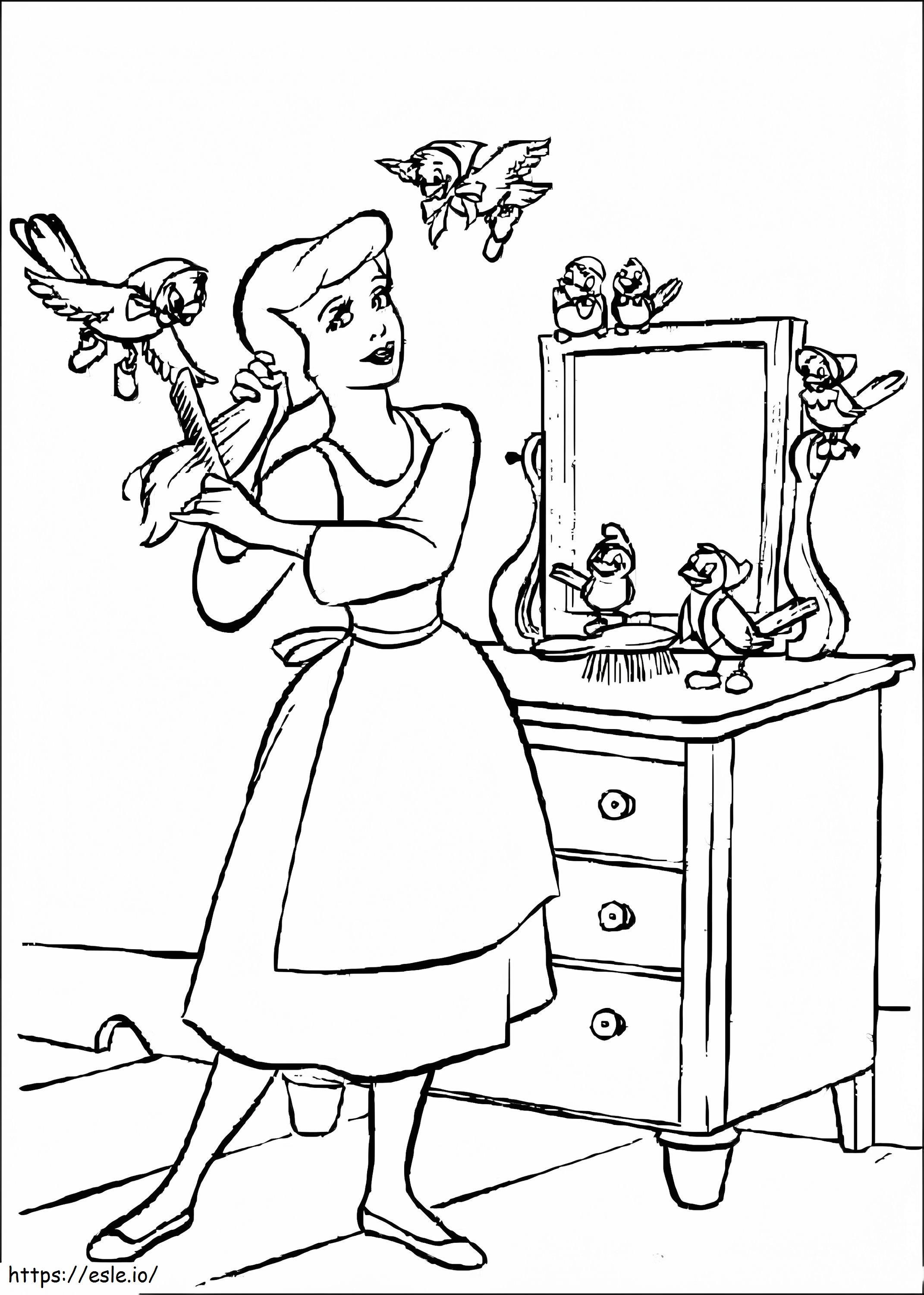 Coloriage Cendrillon avec des amis animaux gratuit à imprimer