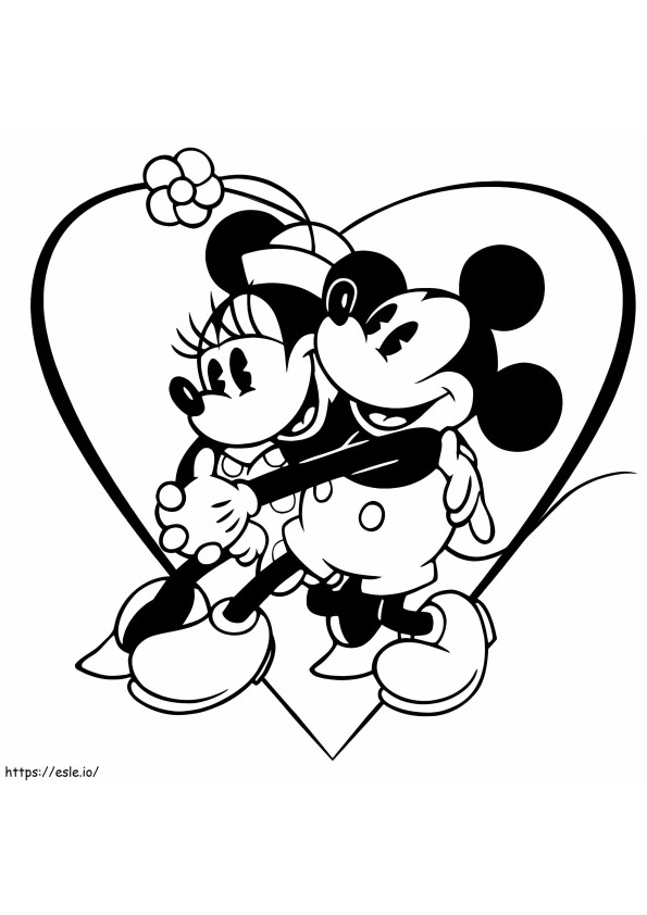 Coloriage Mickey et Minnie Disney Saint-Valentin à imprimer dessin