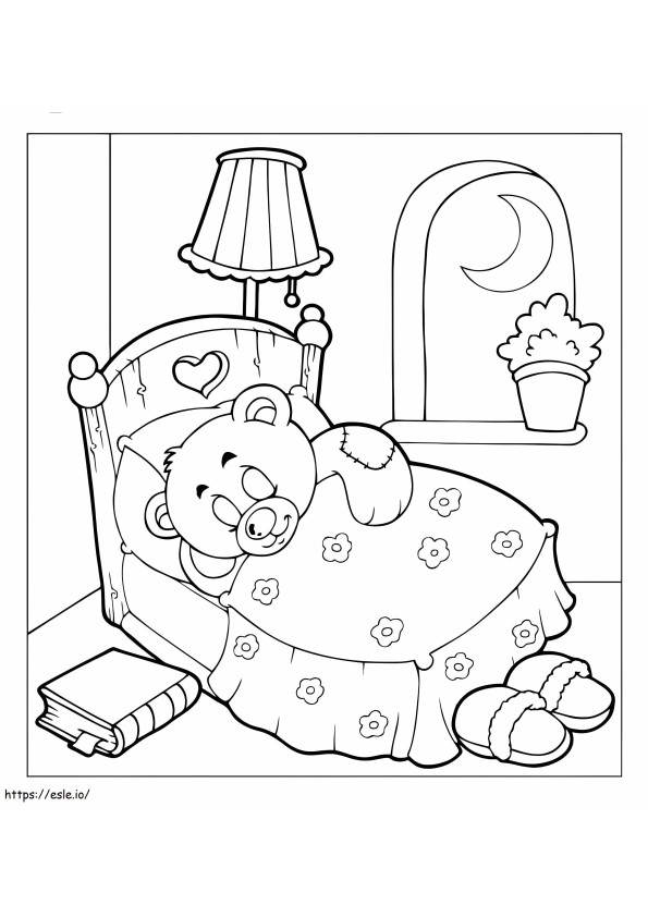 Teddybeer slaapt kleurplaat
