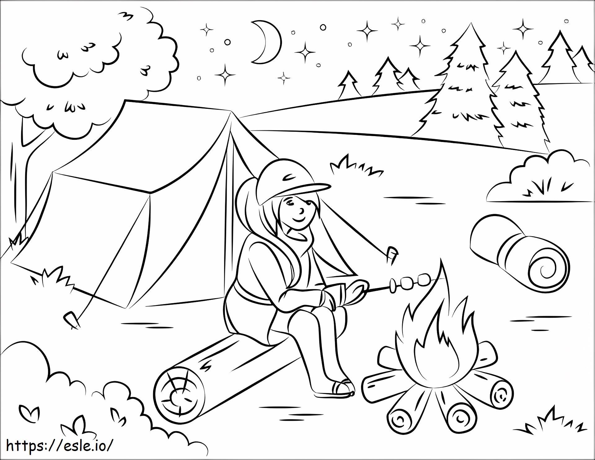Girl Camping coloring page