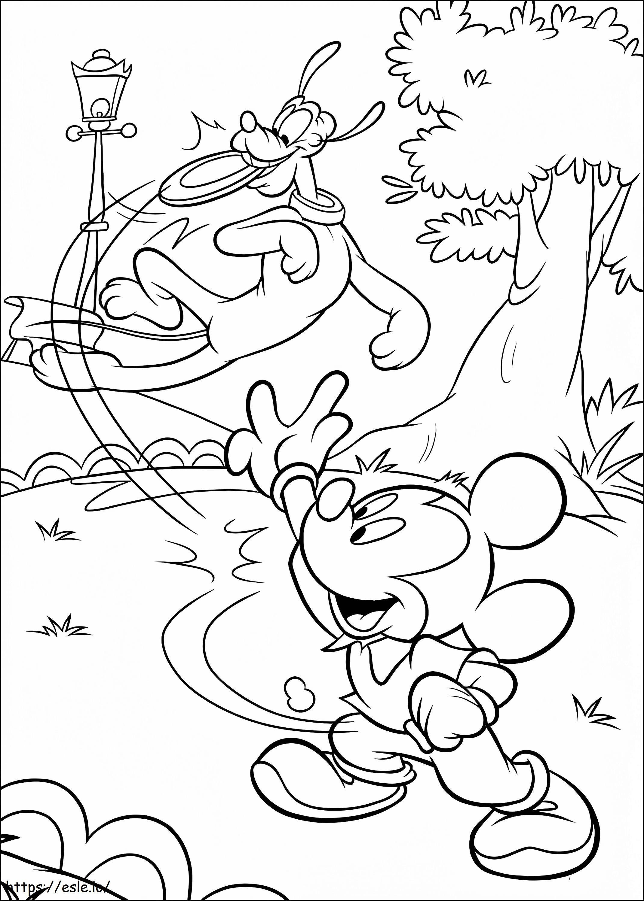 Coloriage Mickey joue avec Pluton à imprimer dessin