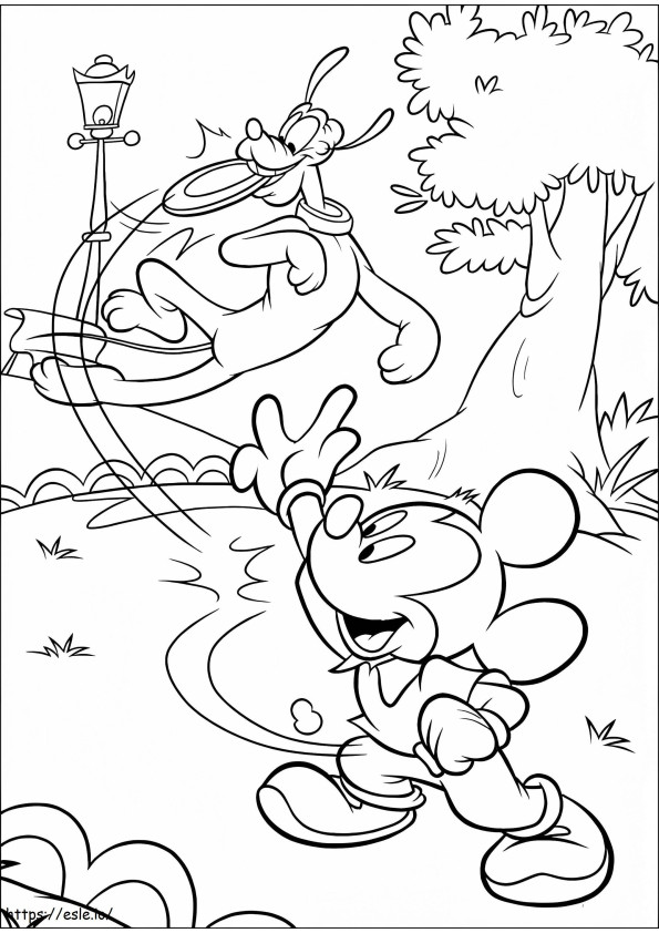 Mickey jugando con Plutón para colorear