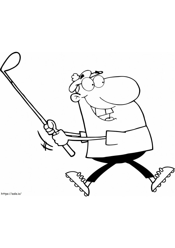 ゴルフをしている漫画の男 ぬりえ - 塗り絵