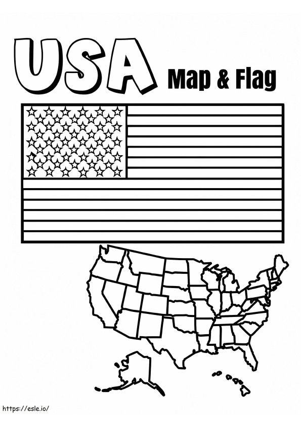 アメリカの国旗と地図 ぬりえ - 塗り絵